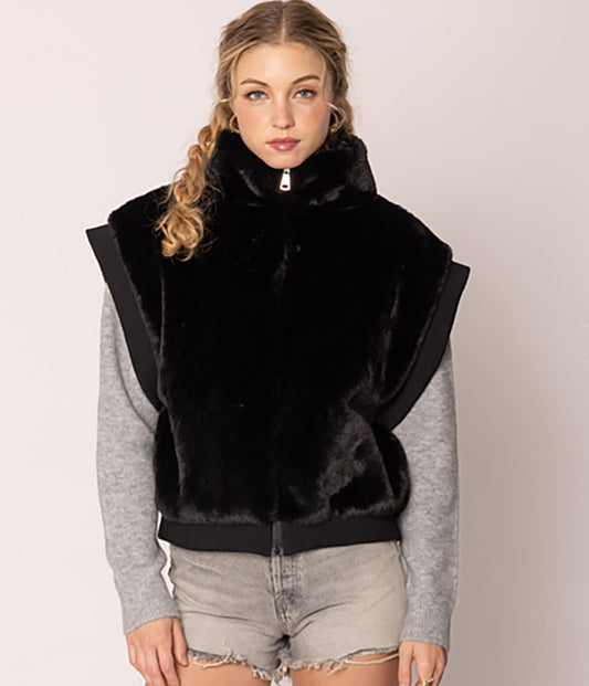 Faux Fur Rib Sleeve Vest