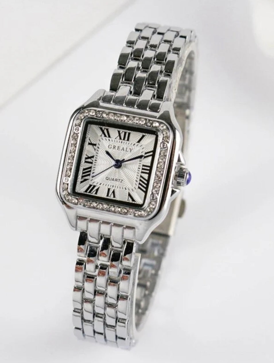 CLASSIC ROMAN NUMERAL SQUARE DIAL QUARTZ w/BLING_ Silver or Gold
