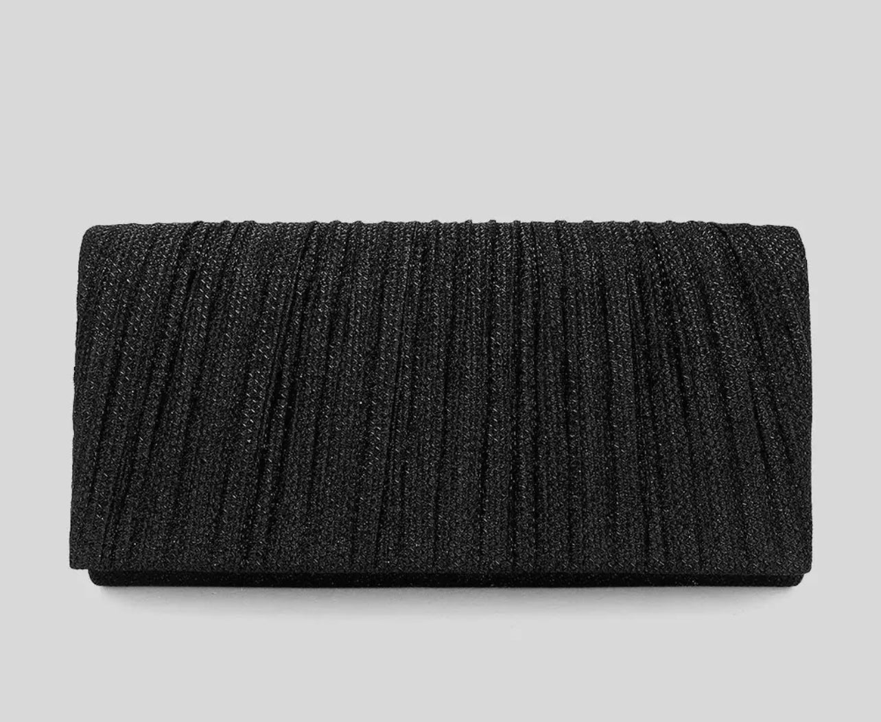 Black Pleated Shimmery Evening Clutch / Crossbody Bag
