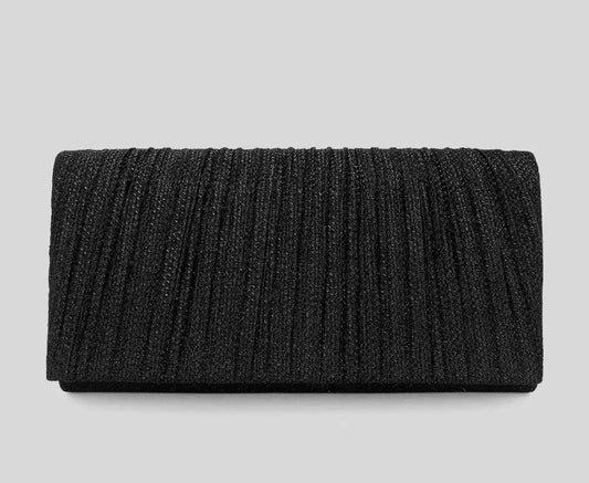 Black Pleated Shimmery Evening Clutch / Crossbody Bag