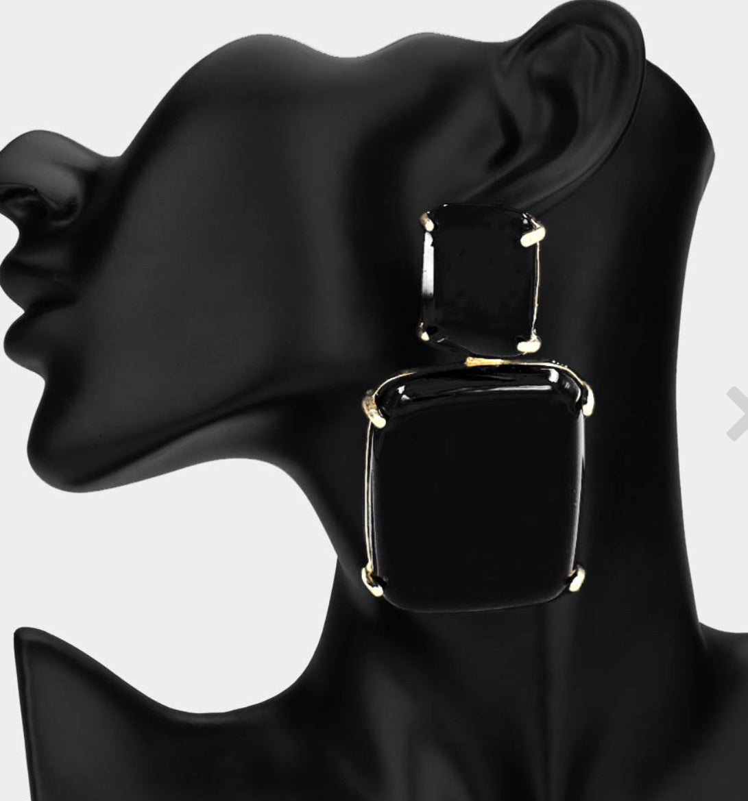 Bold Marbled Resin Rectangle Statement Earrings