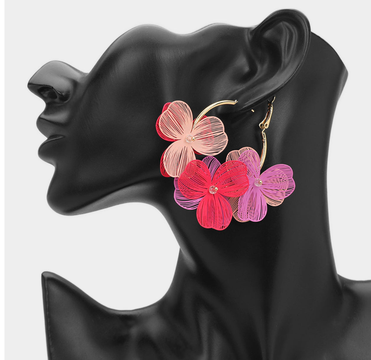 Triple Cutout Flower Hoop Earrings