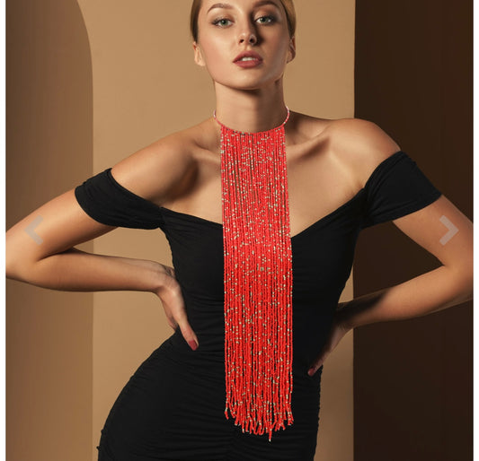 Oversized Seed Beaded Fringe Statement Choker _White Only