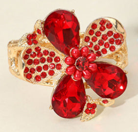 Glass Stone Pearl Embellished Flower Hinged Bracelet