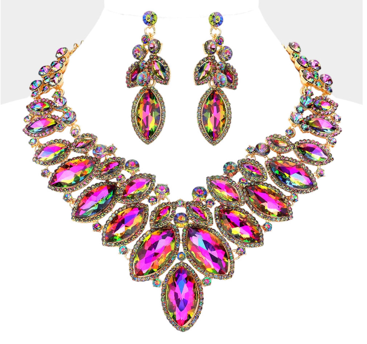Marquise Stone Cluster Embellished Necklace Set
