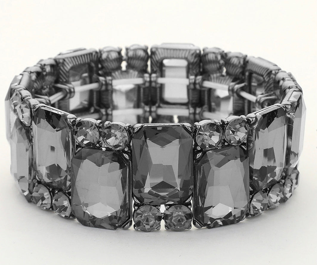 Square Round Glass Stone Cluster Stretch Bracelet