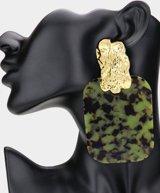 Oversized Patterned Leopard Earrings_GREEN