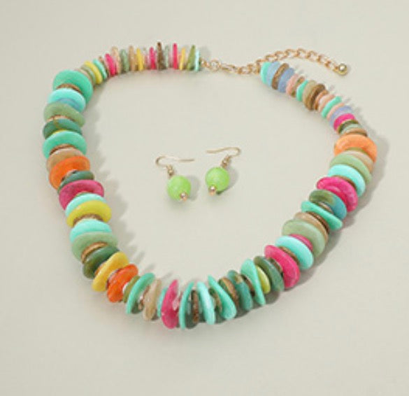 Bold Resin Disc Beaded Statement Necklace