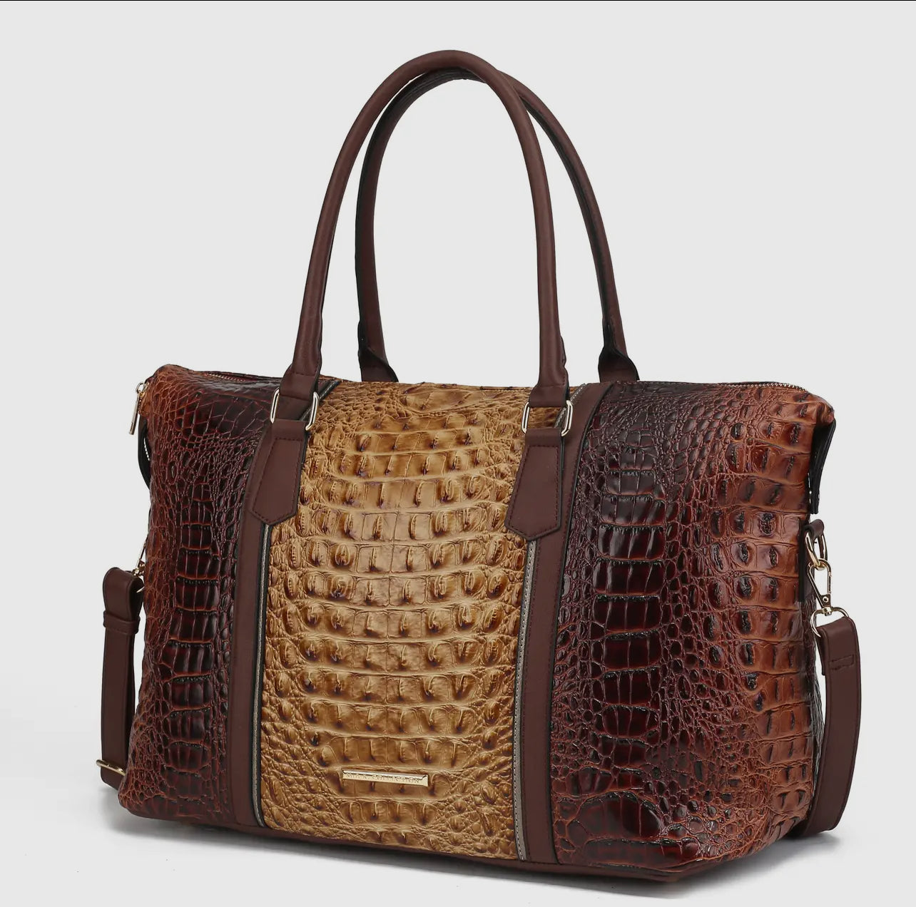 Raven Croc Embossed Duffel Bag_Brown