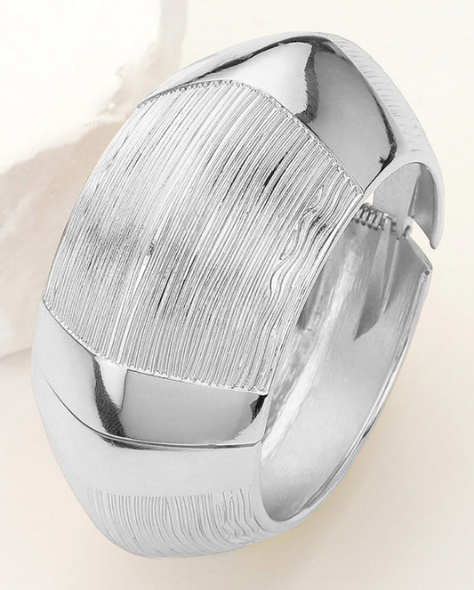 Chunky Textured Metal Hinged Bangle Bracelet