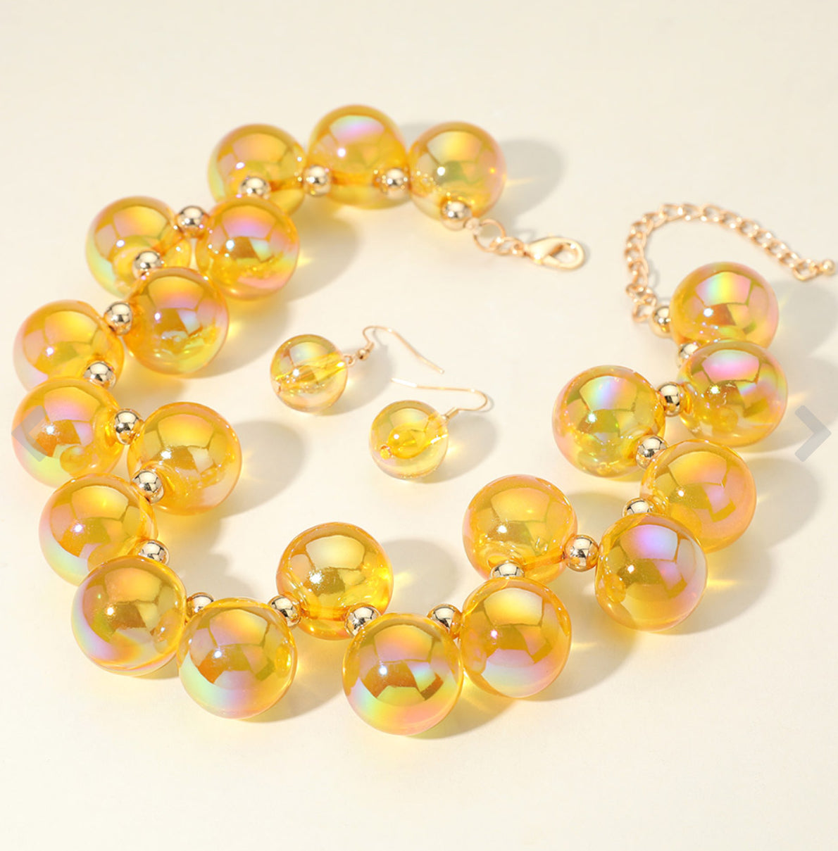 Chunky Iridescent Ball Beaded Necklace_Yellow