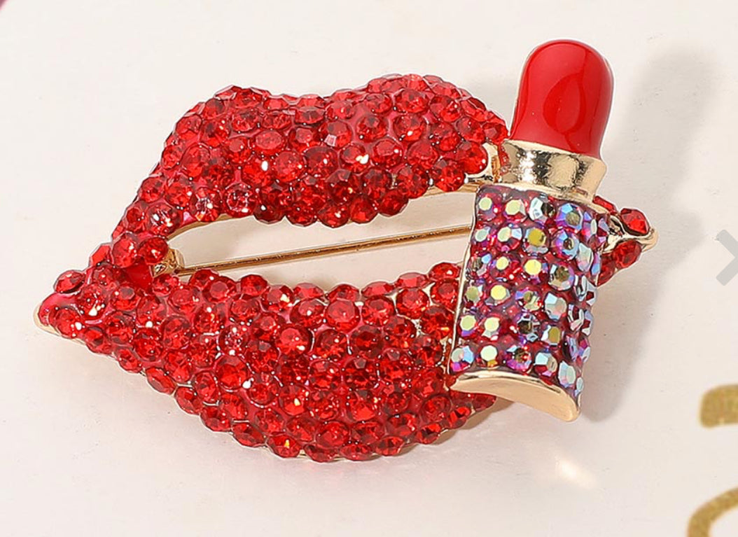 Bling  Lip and Lipstick Pin Brooch
