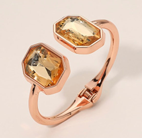 Bold Geometric Gem Tip Hinged Bangle Cuff Bracelet