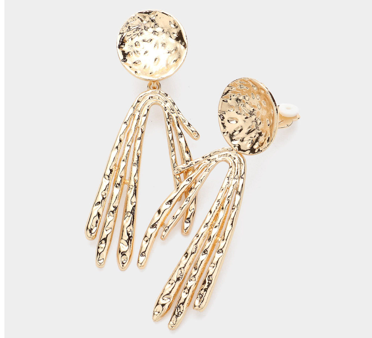 Gold Textured Metal Abstract Clip On Earrings