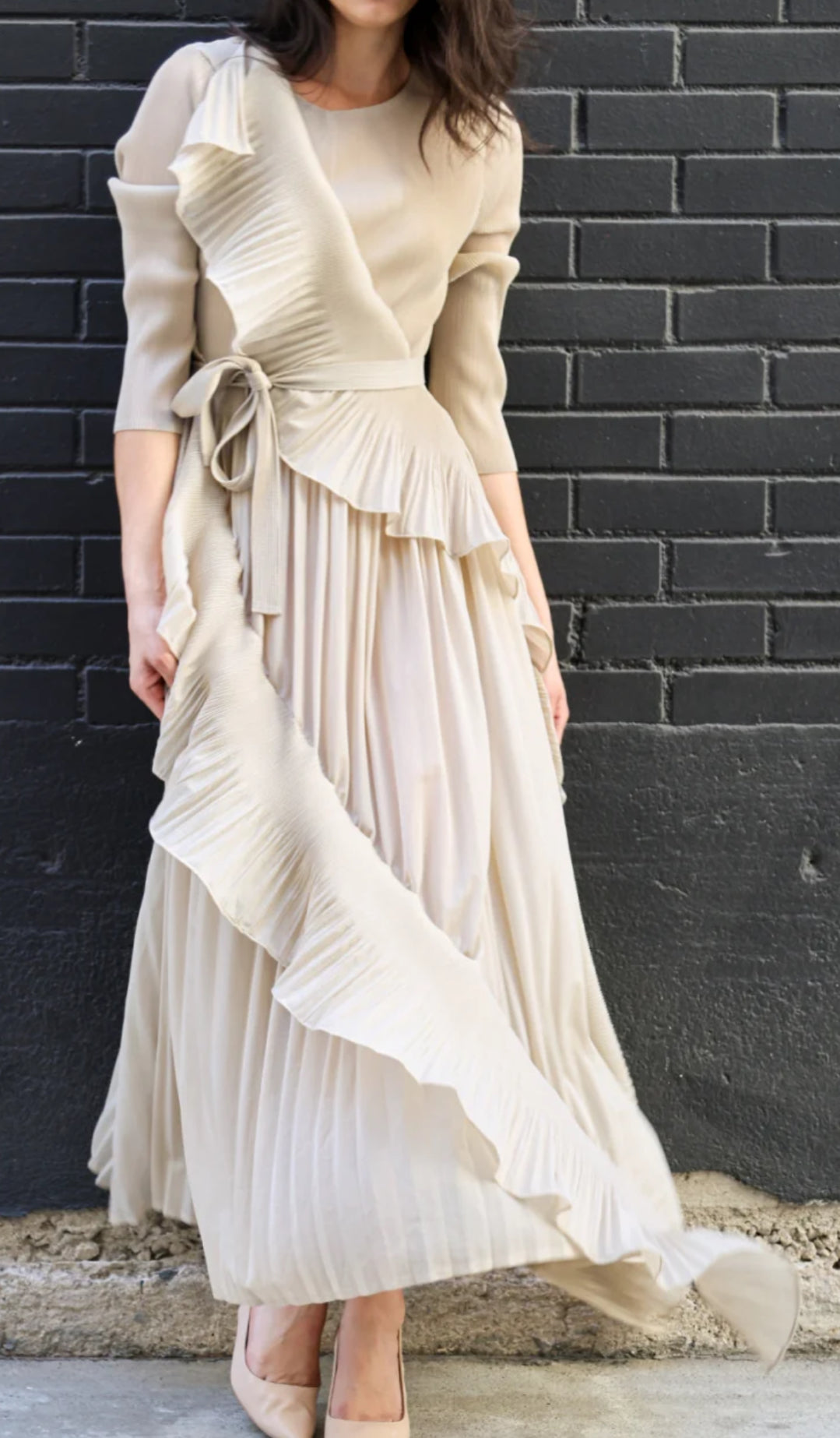 Grant Asymmetrical Ruffled Details Pleats Maxi Dress