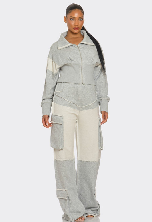 Privilege Asymmetrical Heather Grey Zip-Up Tracksuit CROP JACKET