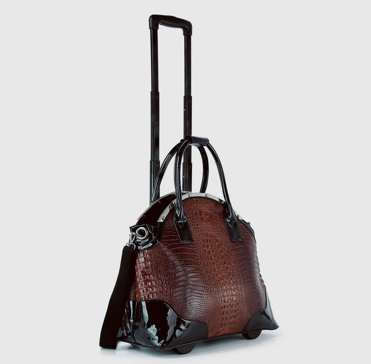 Wheeled Carry Chocolate Brown Croc Travel Bag