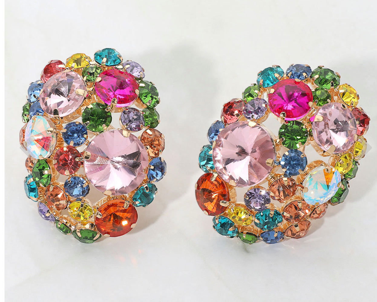 Oversized Rhinestone Cluster Clip On Earrings