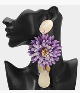 Oversized Bold Floral Resin Drop Statement Earrings