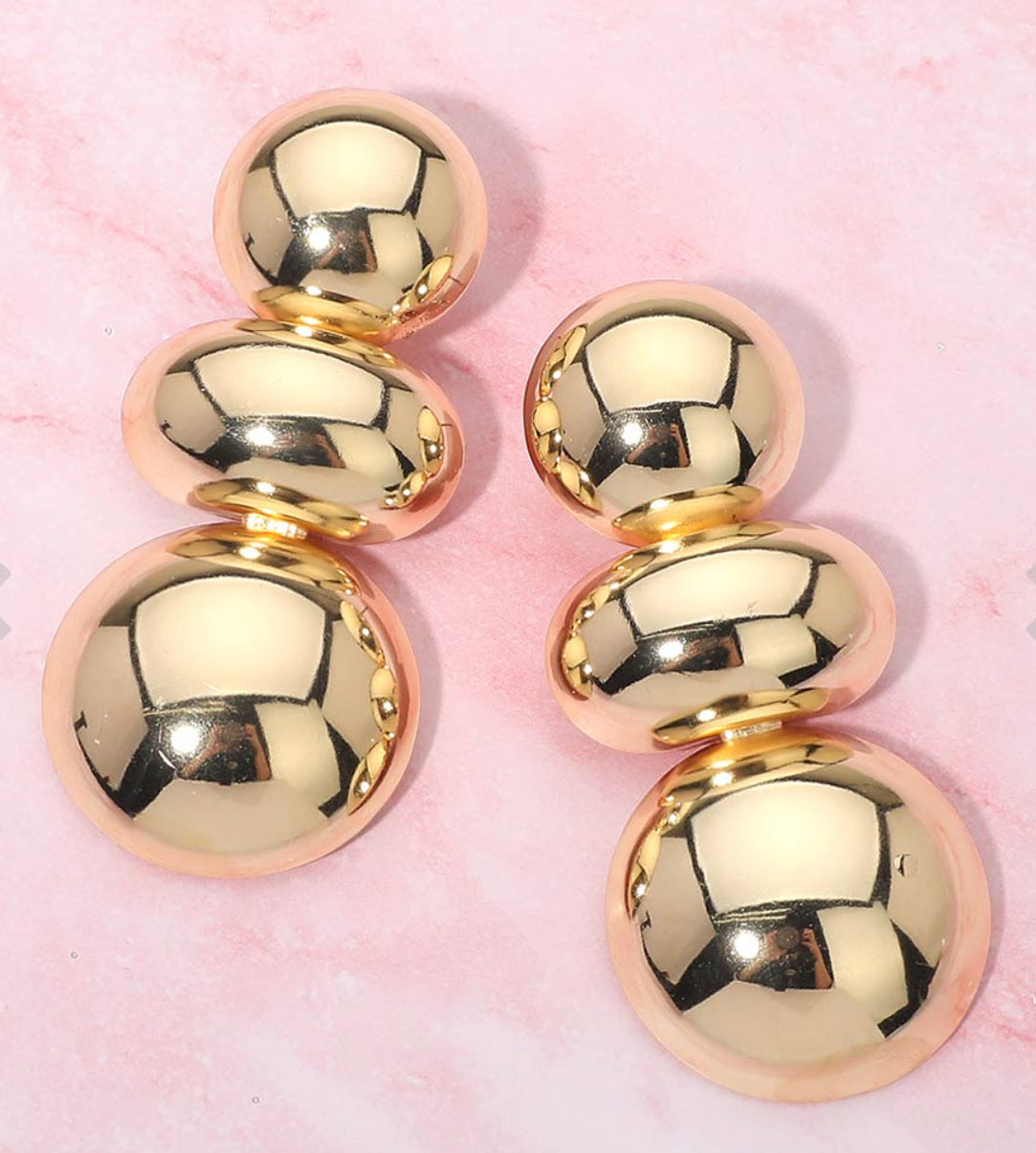 Bold Polished Triple Ball Drop Statement Earrings