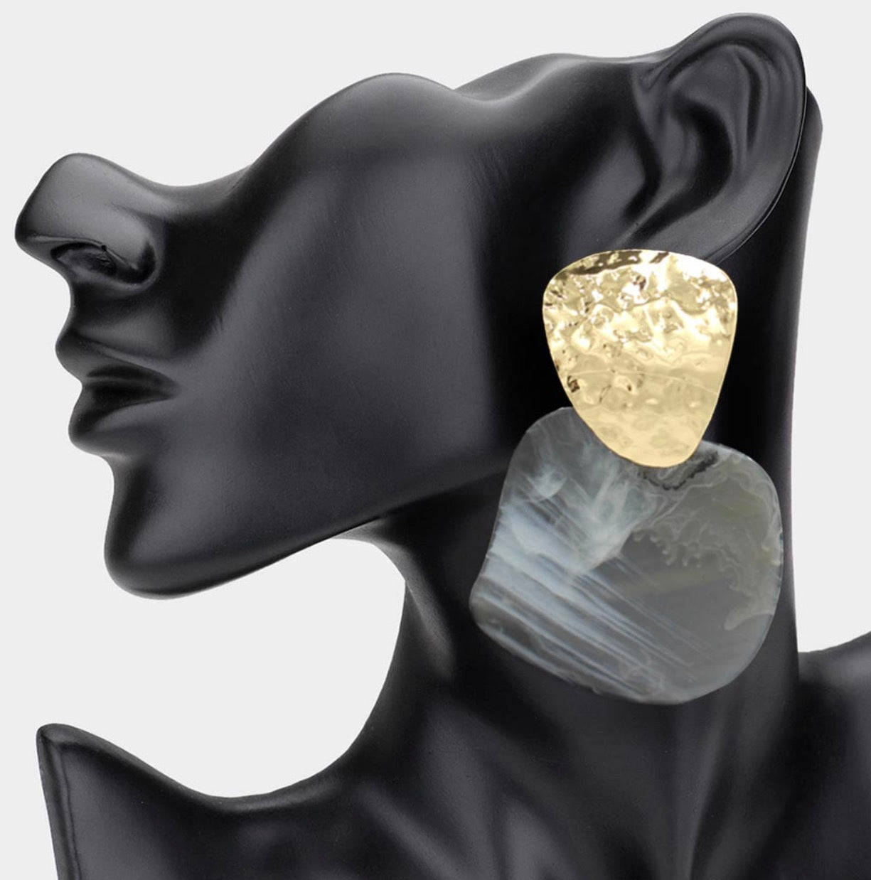 Bold Textured Metal Resin Panel Statement Earrings_Black