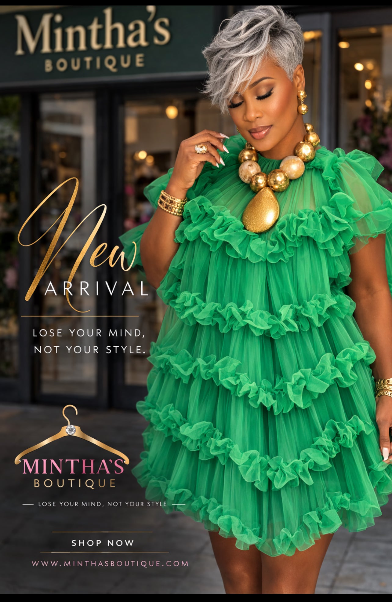 Kelly Green Mock Neck Tulle Mini Cape Dress