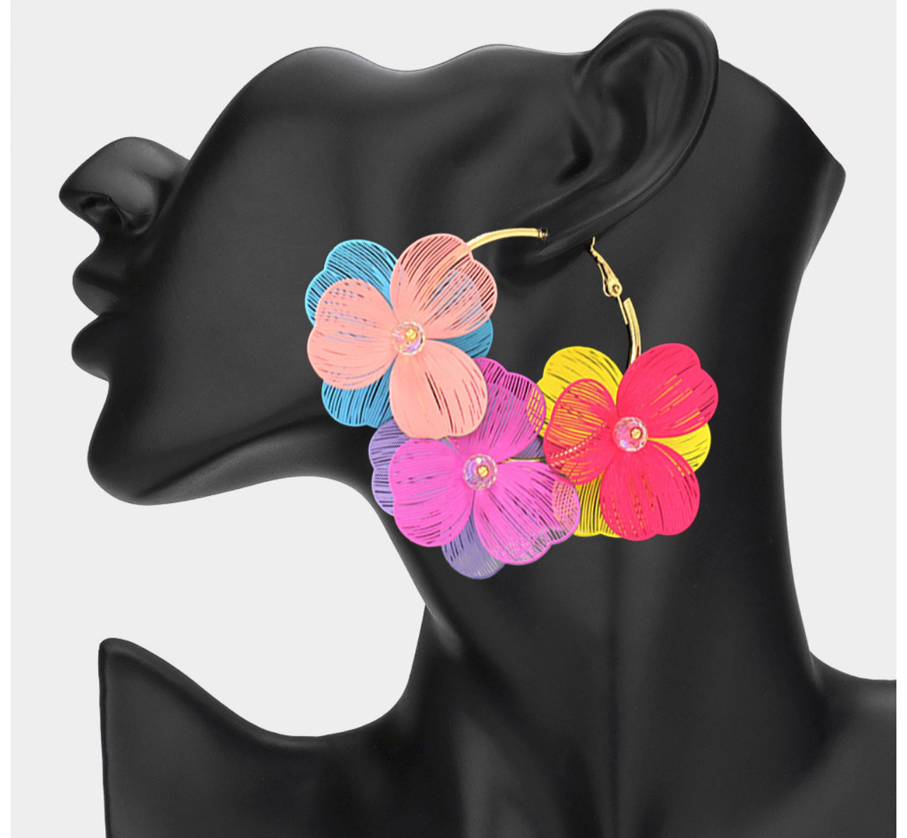 Triple Cutout Flower Hoop Earrings