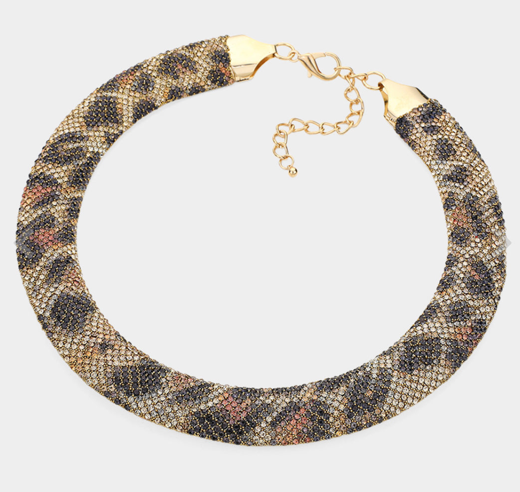 Bling Leopard Studded Chunky Necklace