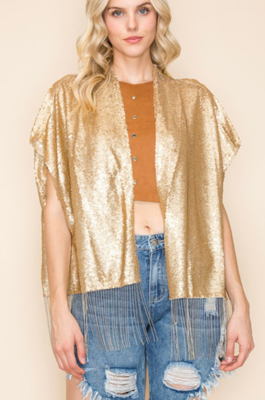 Goldie SEQUINS OVERSIZED FRINGE VEST