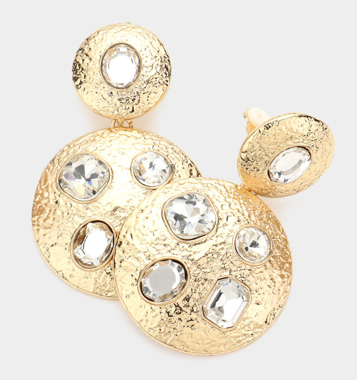 Stone Embellished Textured Clip On Earrings