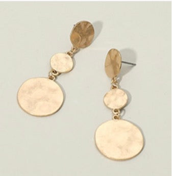 Mini Triple Hammered Metal Disc Drop Earrings
