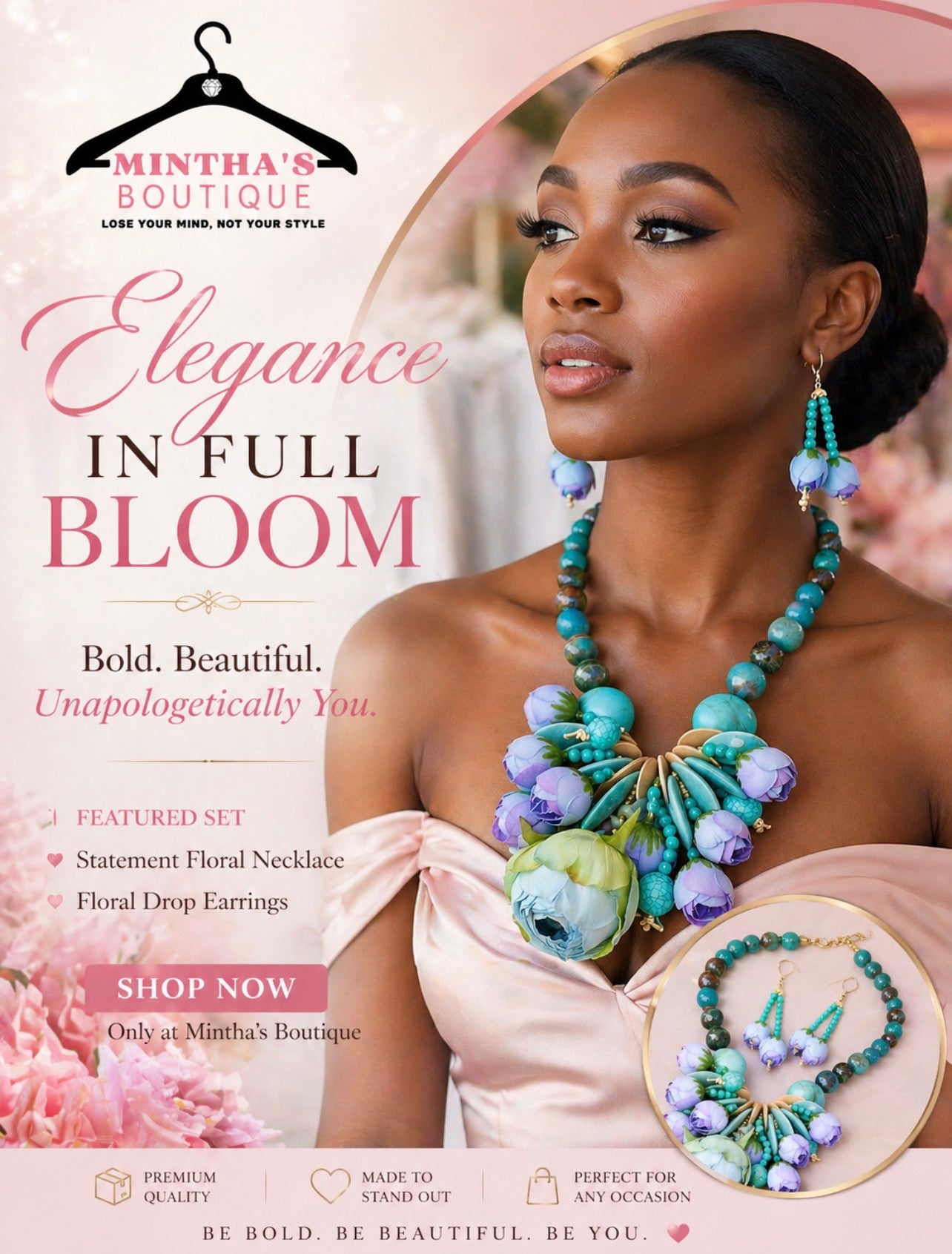 Bold Floral Embellished Chunky Beaded Statement Necklace