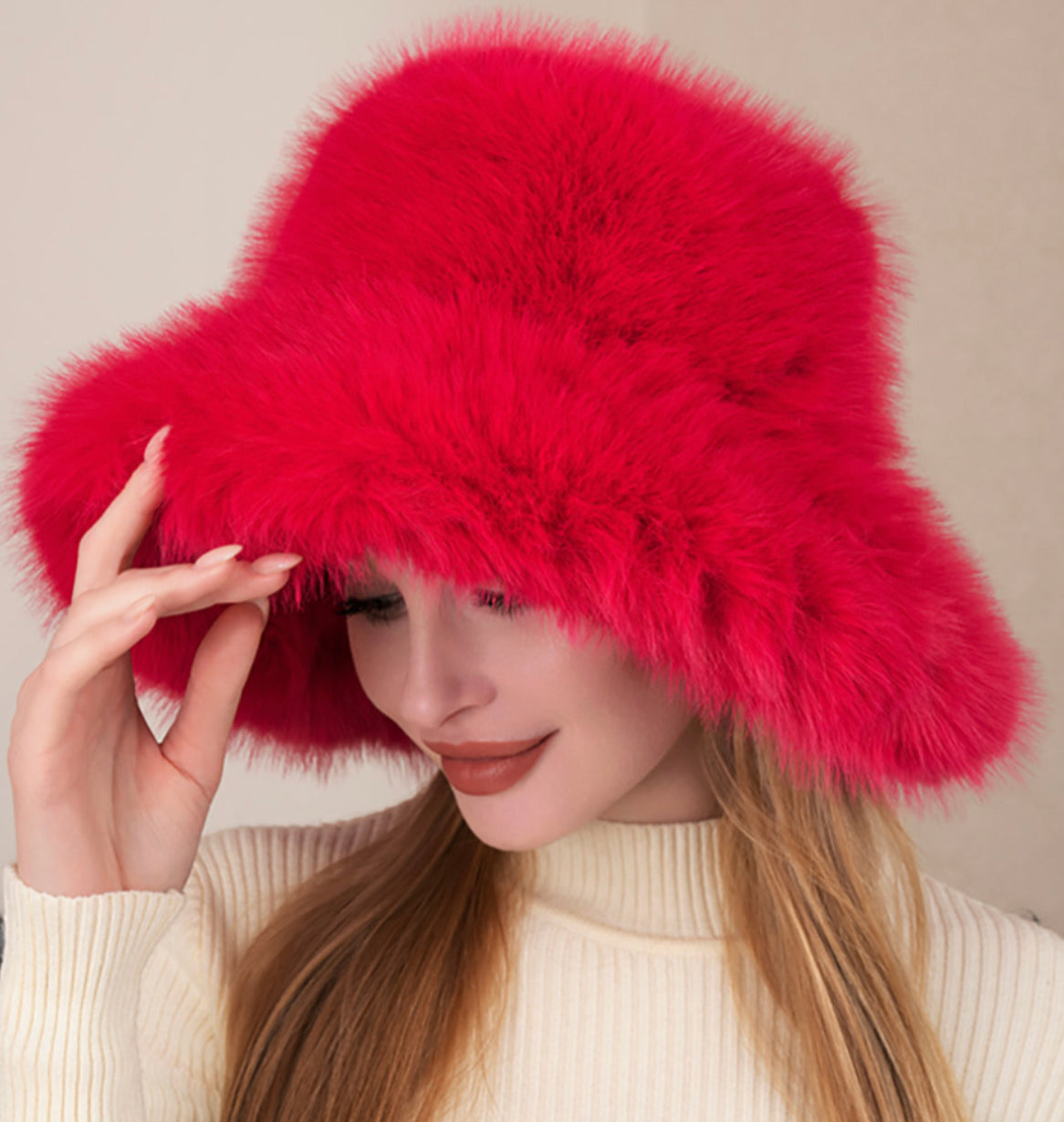 Hot Pink Faux Fur Solid Bucket Hat
