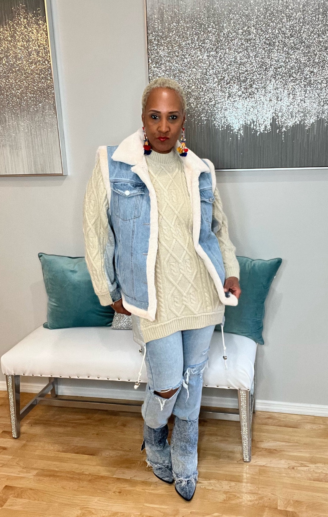Reversible Denim and Faux Fur Vest