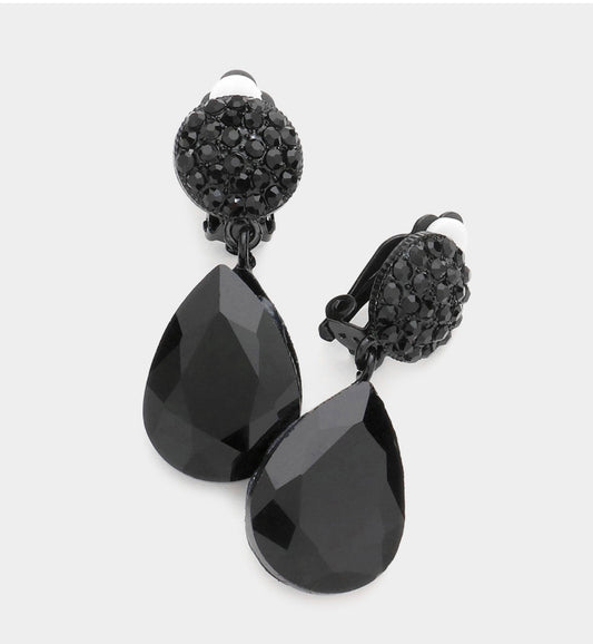 Teardrop Stone Clip On Earrings