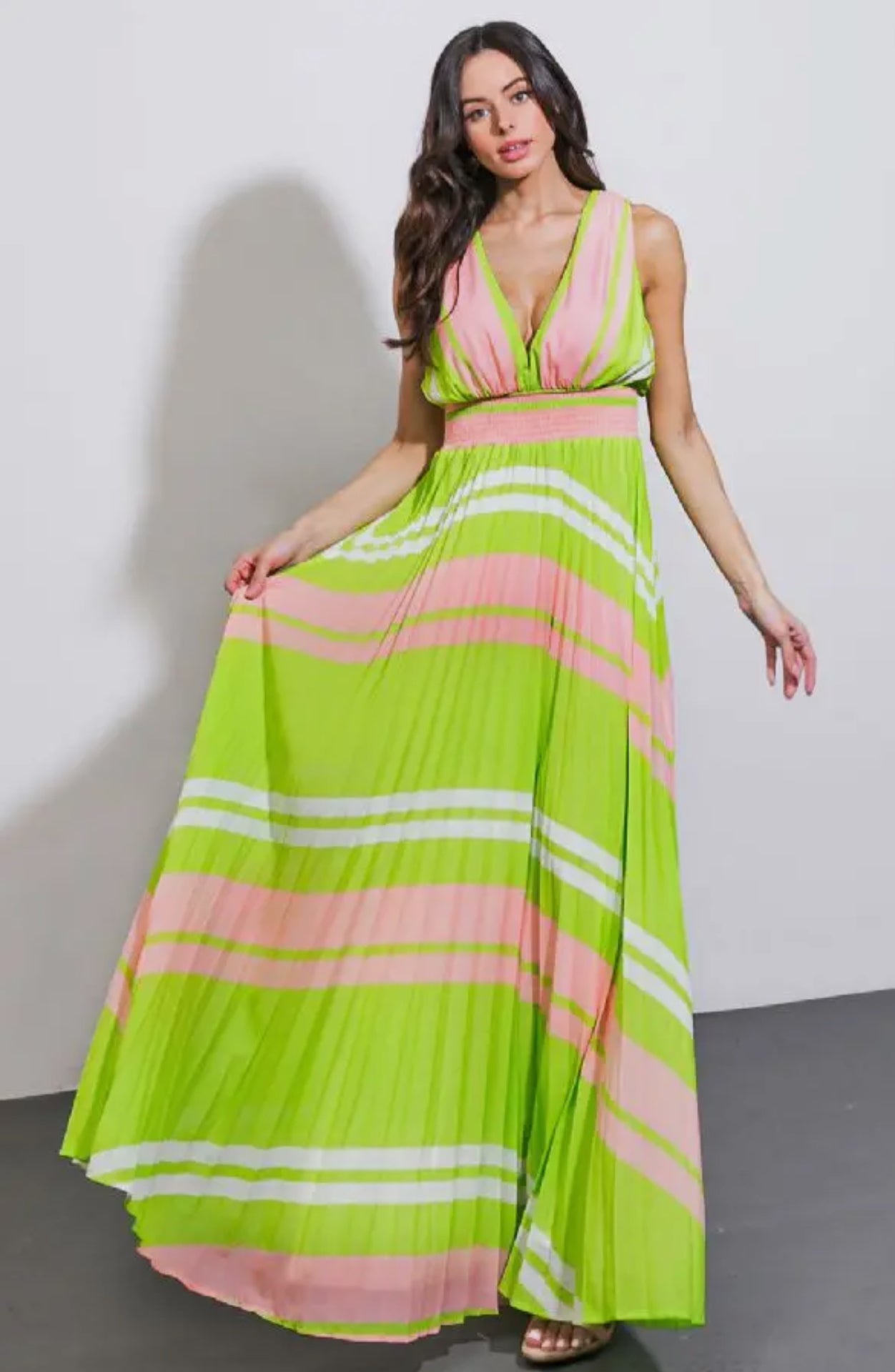 Give Me Green Salmon Pleated Maxi Dress