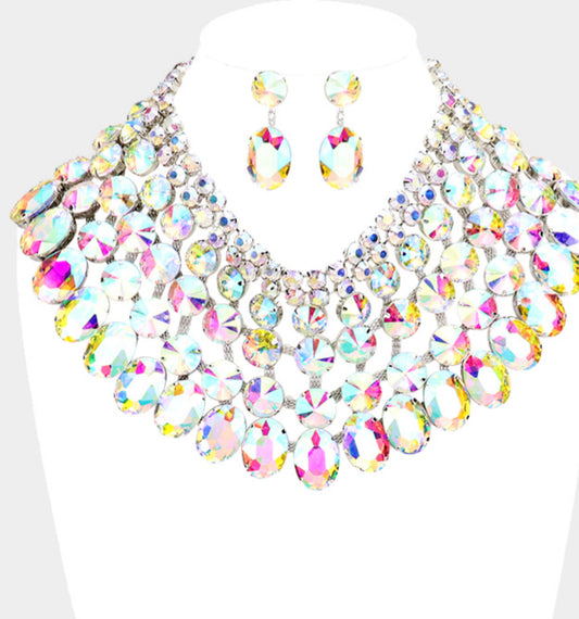 AB Crystal Glass Bib Statement Necklace