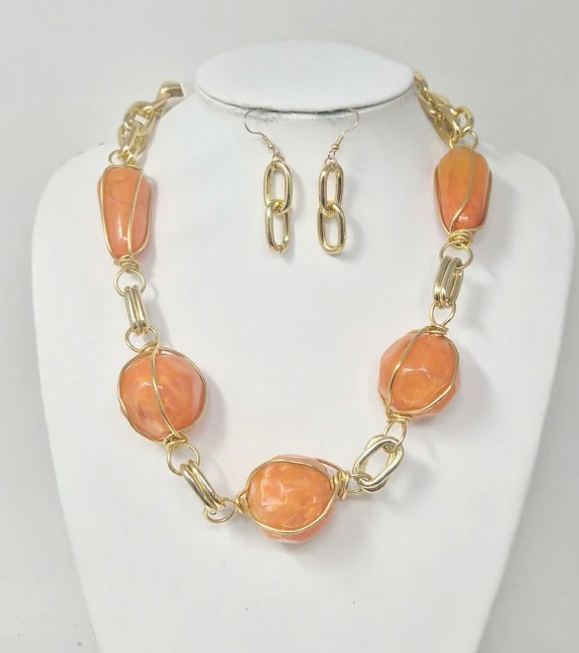 Rock Star Stone Necklace Set_Orange