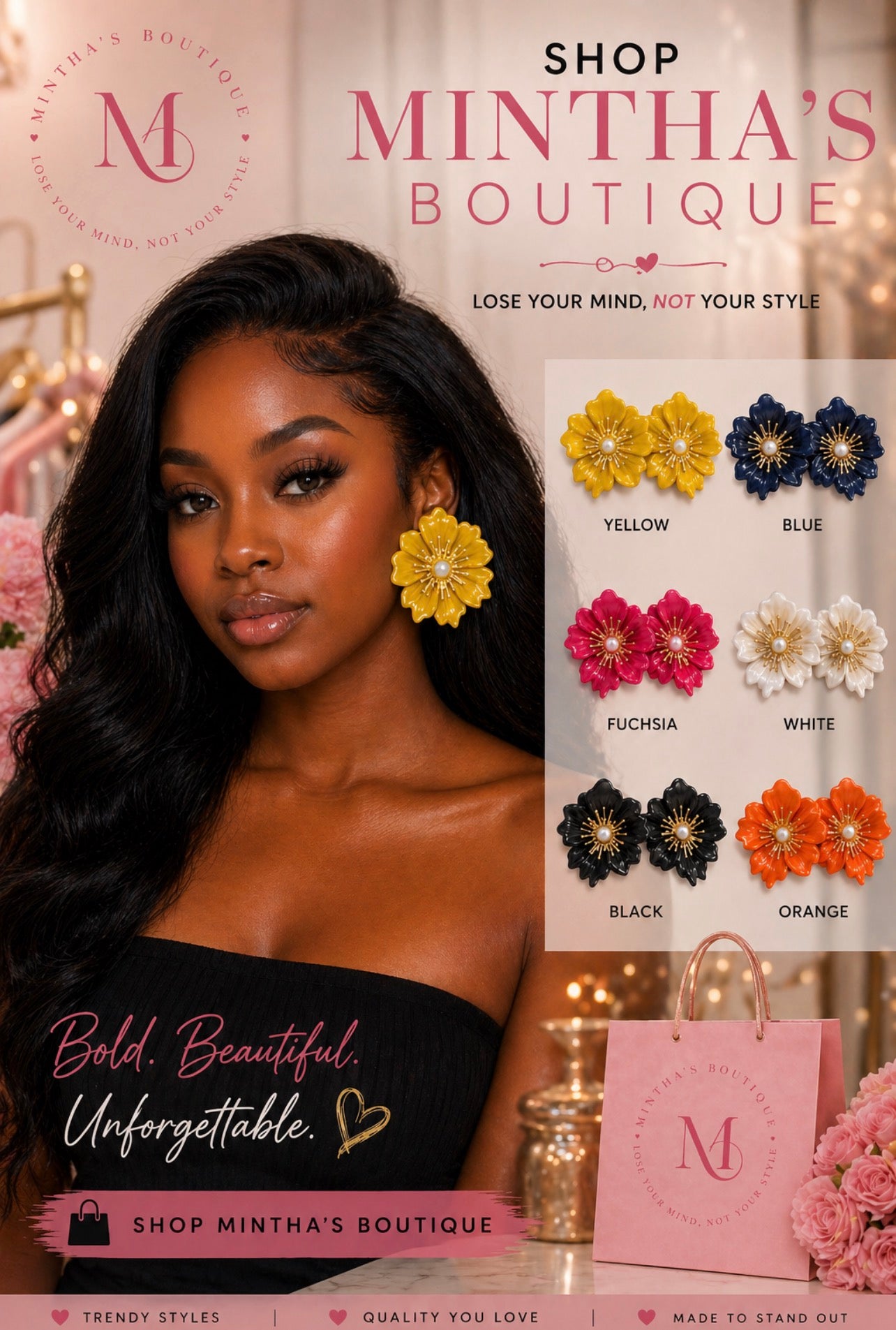 Patel Flower Earrings w/Pearl in the Middle