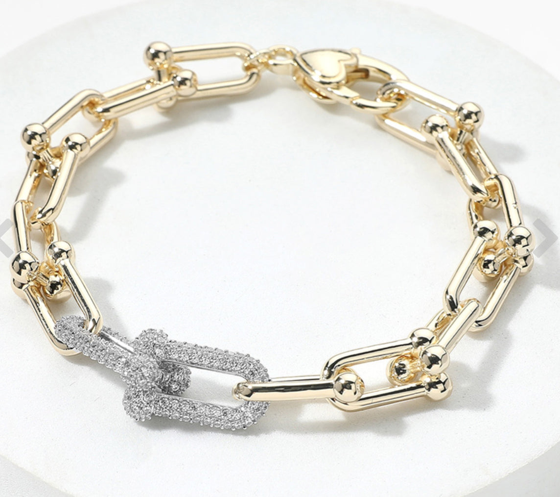 CZ Stone Paved Hardware Chain Link Bracelet