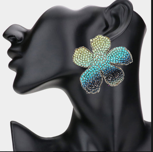 Rhinestone Paved Flower Earrings