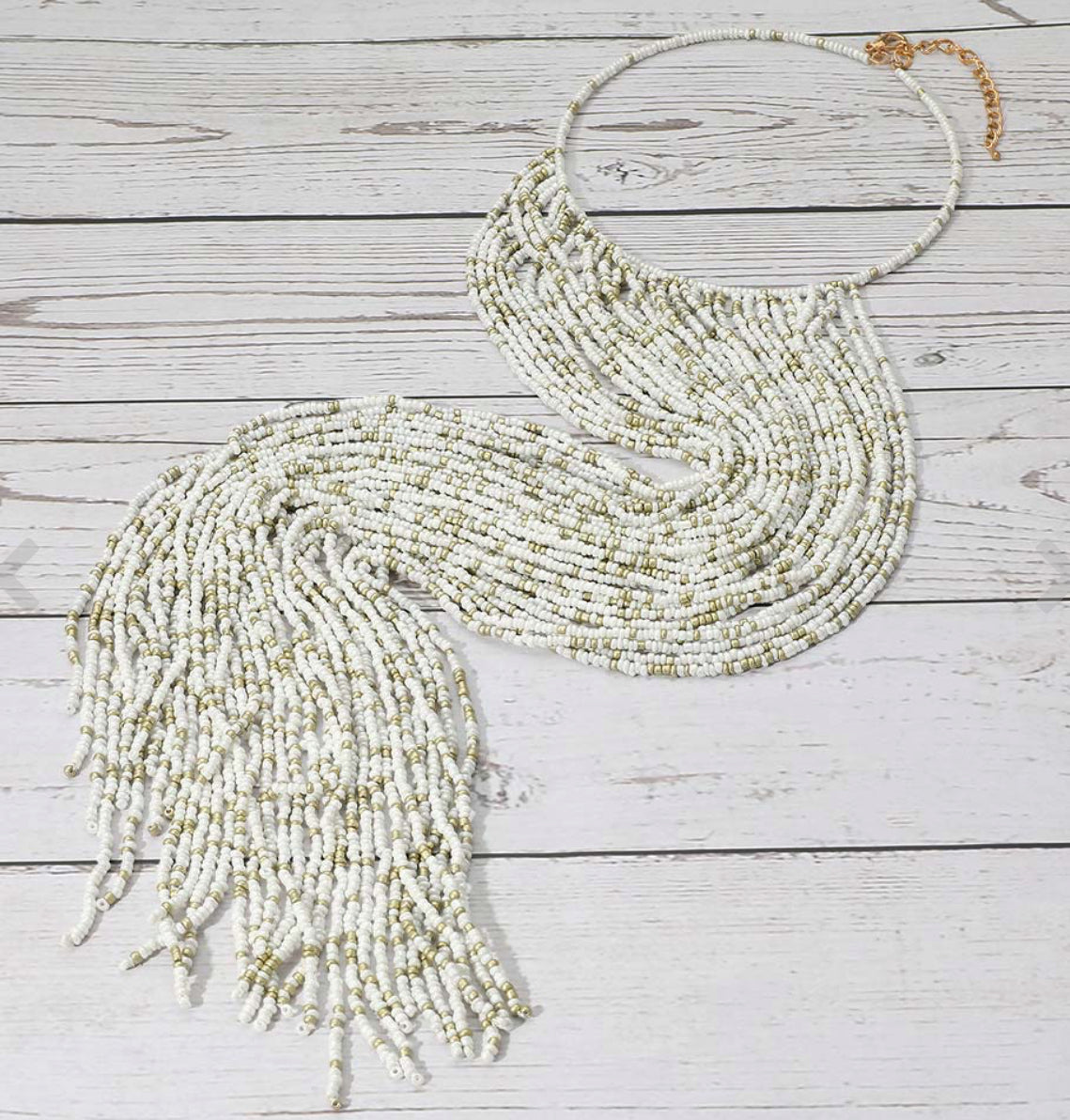 Oversized Seed Beaded Fringe Statement Choker _White Only