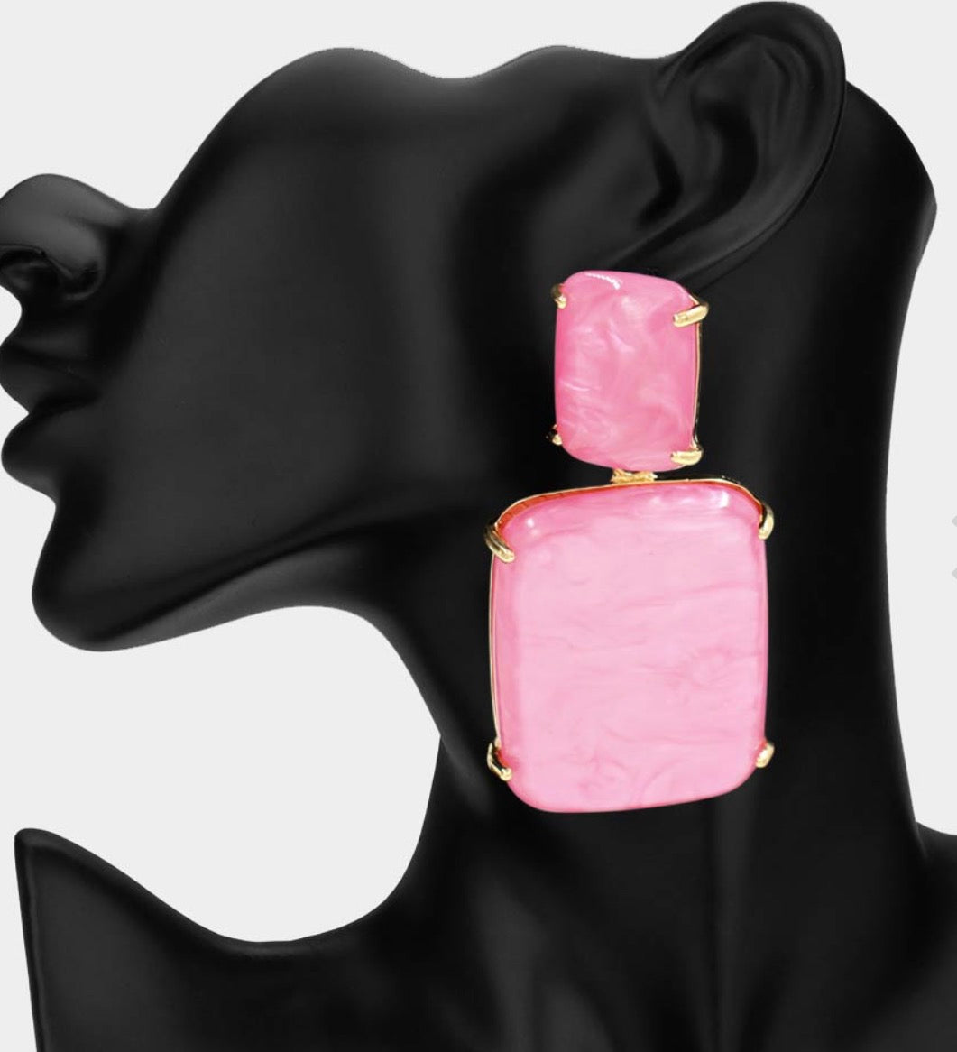Bold Marbled Resin Rectangle Statement Earrings