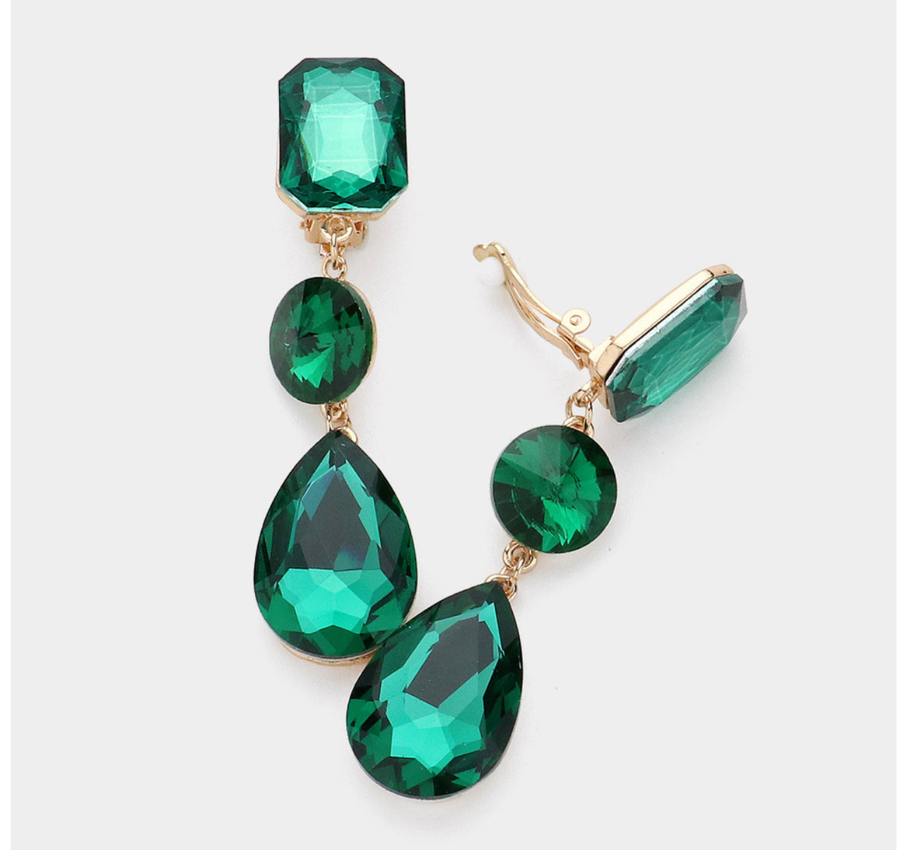 Triple Glass Crystal Drop Clip On Earrings