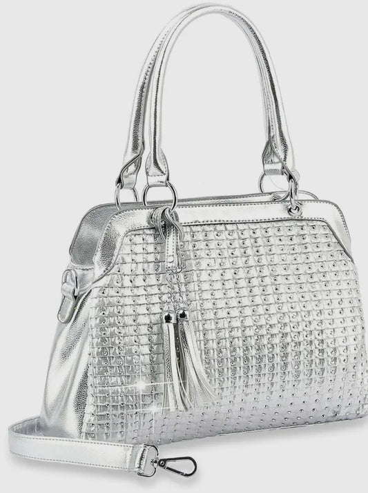 Silver Rhinestone Tote Bag