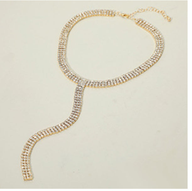 Silver Dipped Y Shaped Rhinestone Necklace