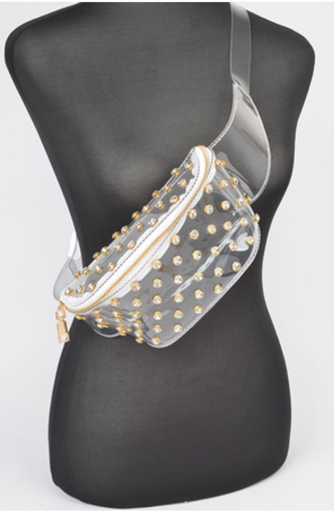 Transparent Rhinestone Studded Fanny Pack_Gold