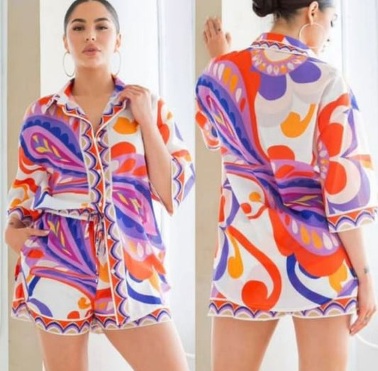 Kendall 2pc purple Multi Short Set