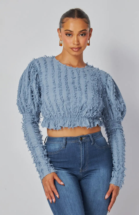 Baddie Denim Blue Crop Shirt