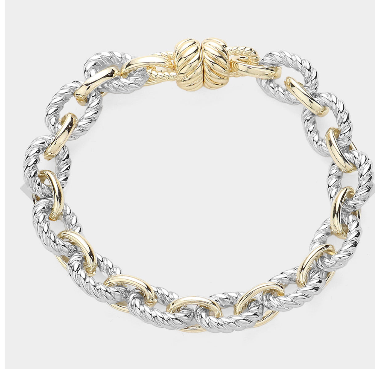 14K Gold Plate Two Tone Rope Chain Magnetic Bracelet